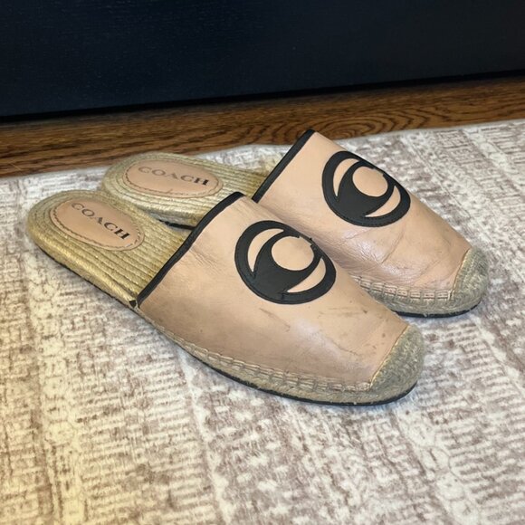 COACH Channing Espadrille Slides Size 10 Beachwood Nude Leather Slip On Sandals - Picture 4 of 6